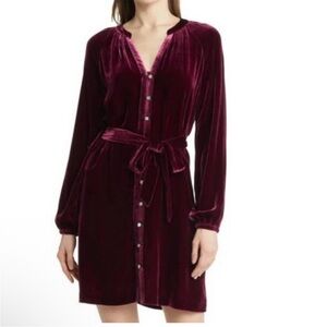 Faherty Red Velvet Long Sleeve Dress